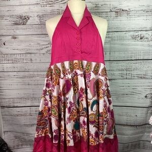 MAGIC‎ SIZE L HALTER TOP SUMMER DRESS HOT PINK PAISLEYS MULTICOLOR VACATION
